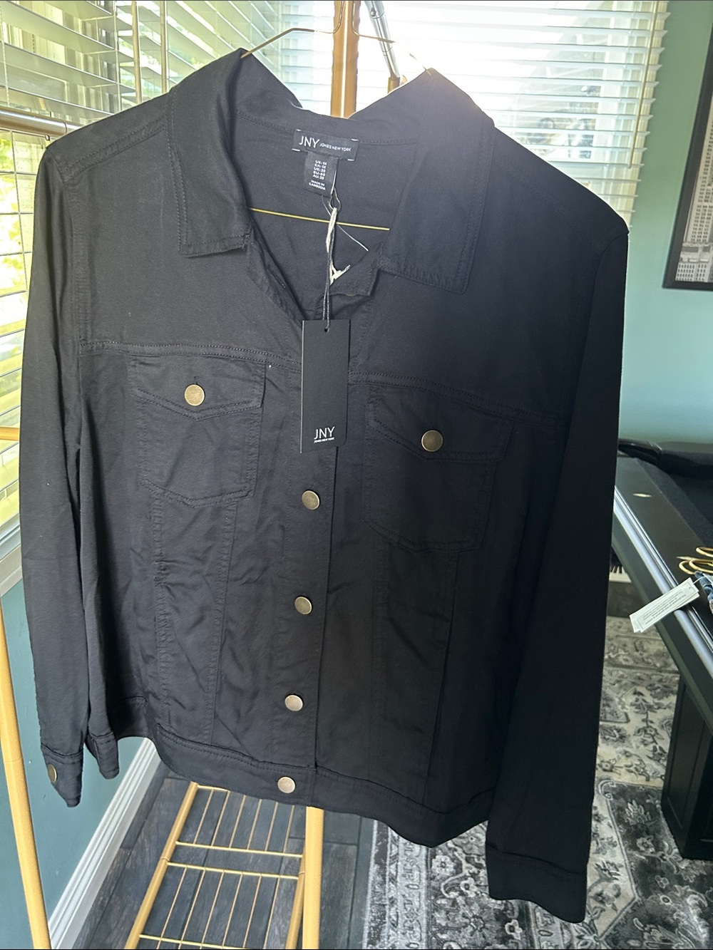 Jones New York Black Lightweight soft Shirt Jacket with Brass Snaps size 1X NWT